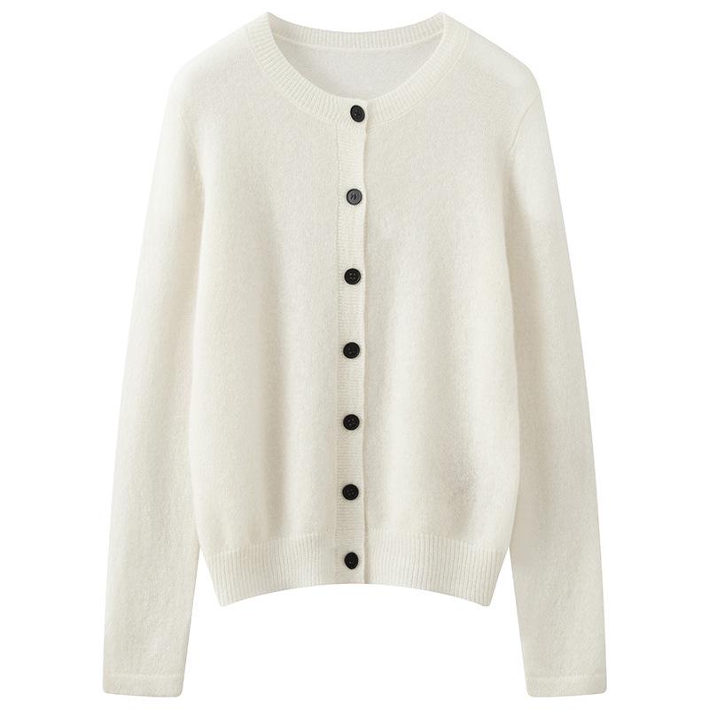 Lekasha 100% Pure Cashmere Loose Round Neck Cardigan Sweater Coat