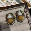 Medieval Russian Gold Glass Gourd Stud Earrings 18K Western Antique Old Court Style Advanced Sense Retro Earrings