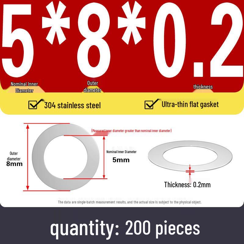 Plochá podložka z nerezové oceli 304 pro nastavení vůle hřídele (0,1/0,2/0,3 mm)