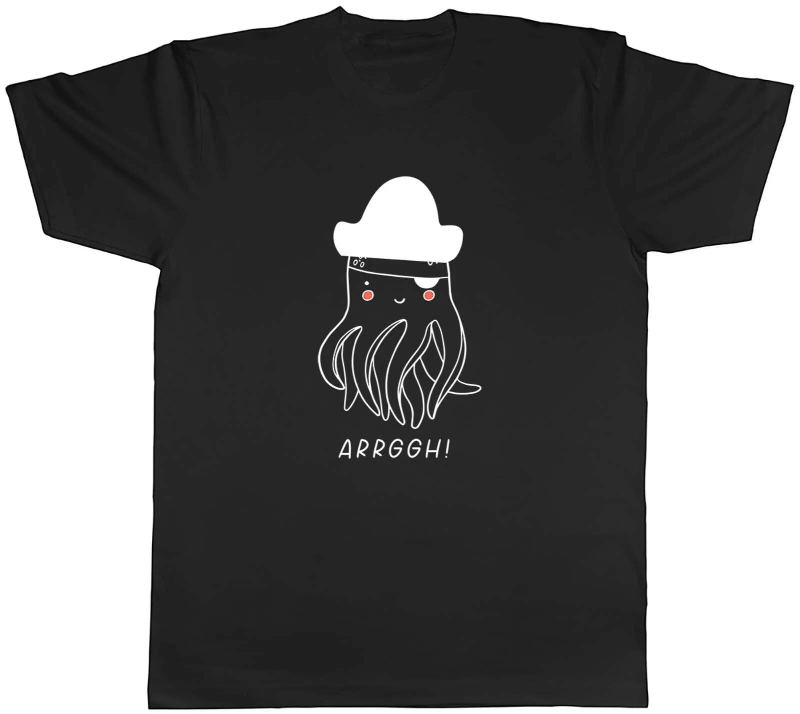 Pirate Octopus Mens T-Shirt Cute Arrggh Eye Patch Captain Hat Tee Gift XL