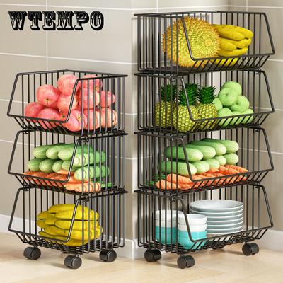 Étagère à légumes de cuisine multicouche en métal, étagères empilables pour panier de stockage de fruits, roues rotatives utilitaires, organisateurs
