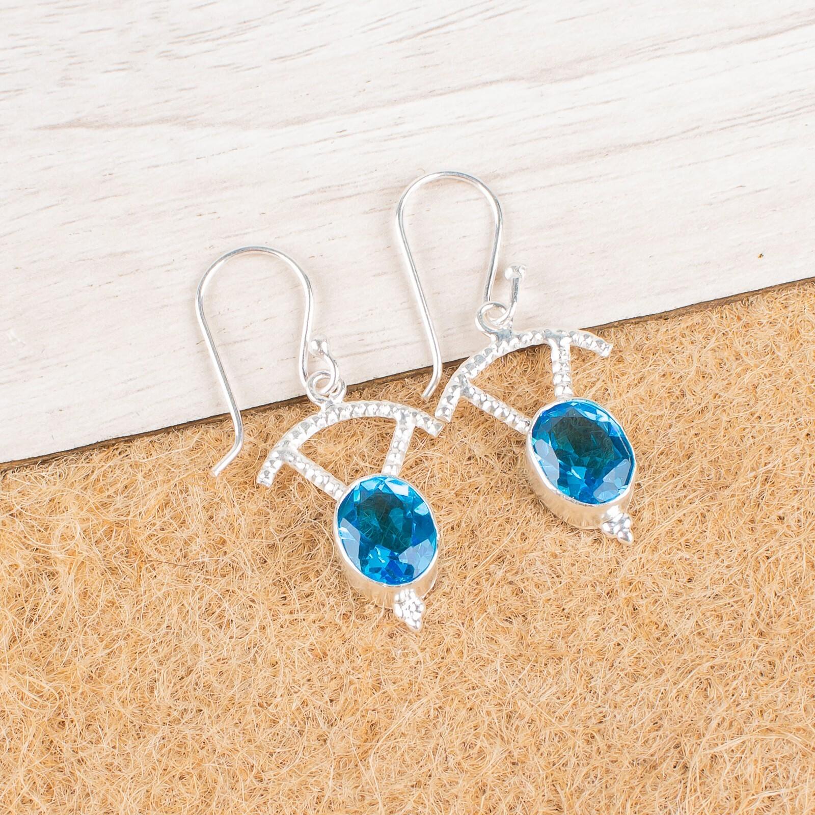 

Swiss Blue Topaz Gemstone 925 Sterling Silver Jewelry Drop/Dangle Earrings 1.50 EE-51-4