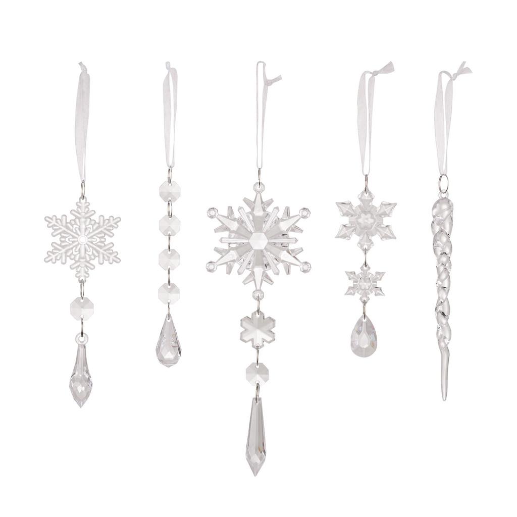 Beautiful Acrylic 5pcs Transparent Christmas Hanging Ornaments With Lifelike Snowflake Icicles For Festive Adornment Tree