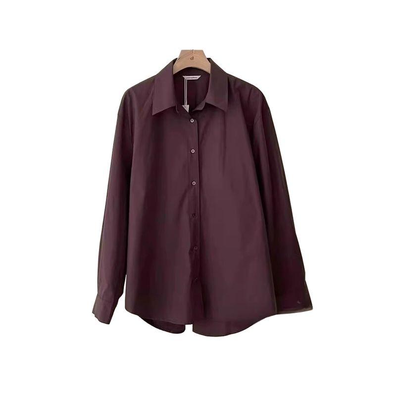 

Wine Red Shirts Outerwear Women Spring and Autumn New Young Style Top Korean Series Elegant Loose Slimming Long sleeve Shirt Burgundy XL