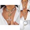 Style Layered Cross Pendant Necklace With Rhinestone Embellishments For Women
