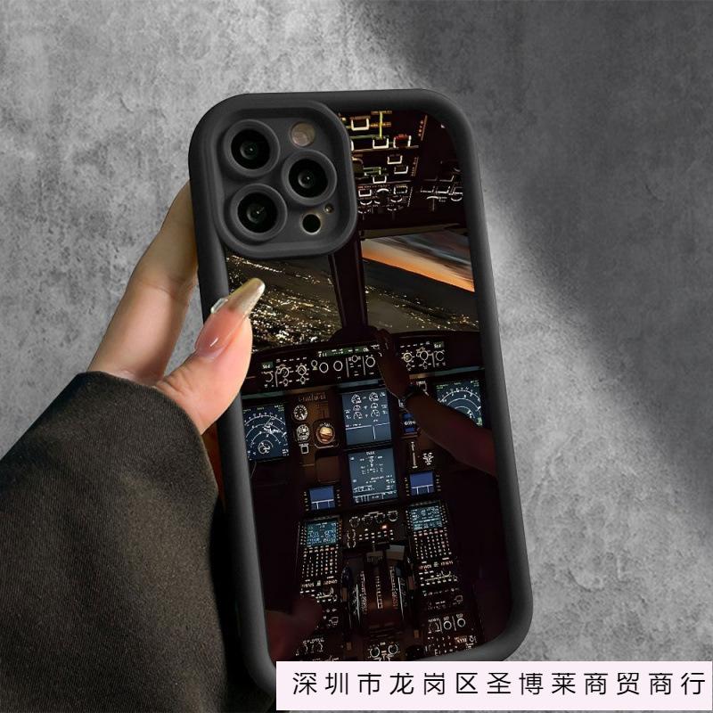 Aircraft Cab Night Scene for iPhone16promax Mobile Phone Case Apple 16/15 Silicone 13 Soft X Anti-drop