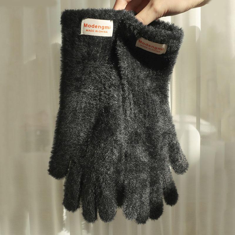 26cm Imitation Mink Velvet Fluffy Solid Women's Gloves Winter Keep Warm Fingertips Touch Screen Fashion Elegant All Match