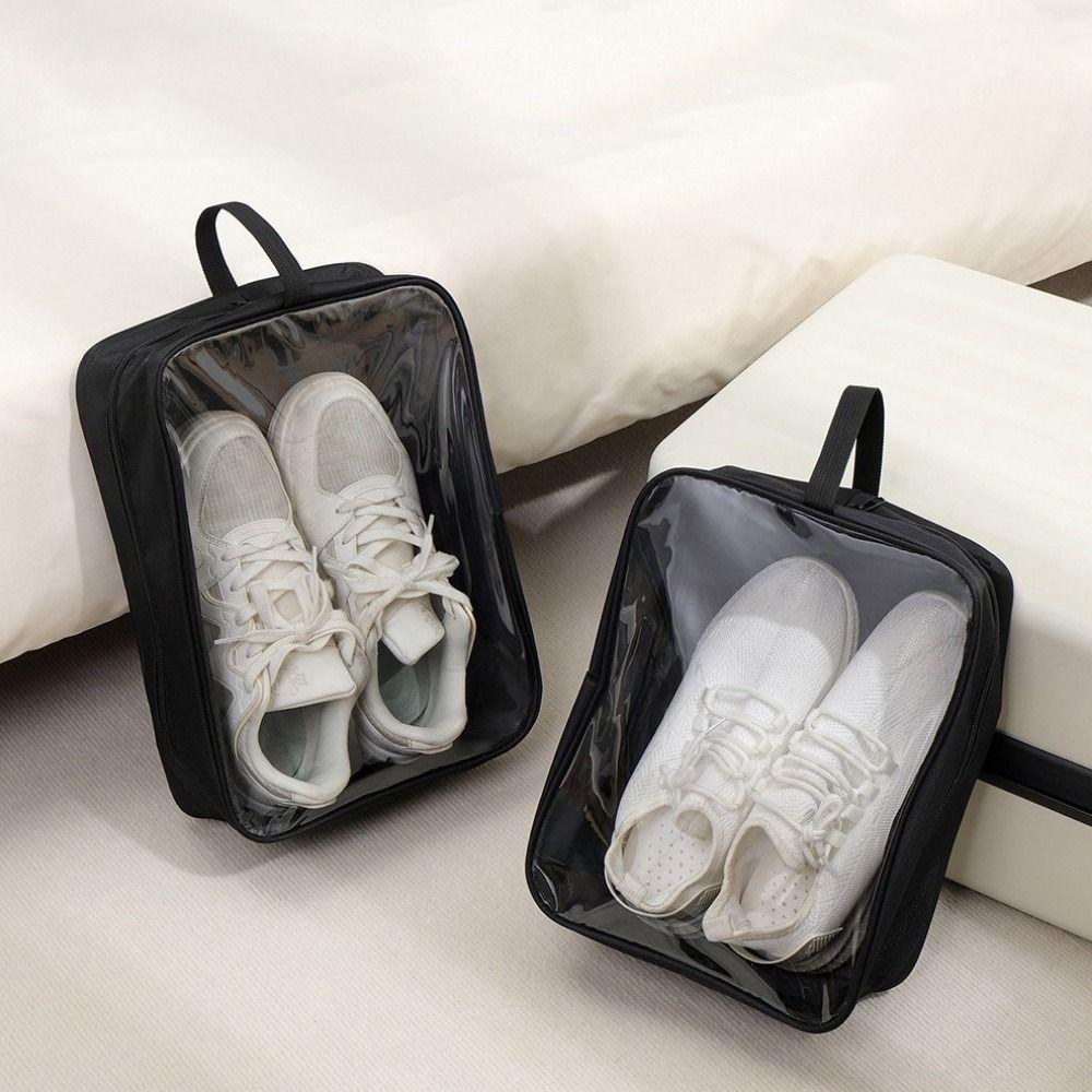 2Pcs Portable Oxford Cloth Shoe Storage Bag Waterproof Transparent Sports Shoe Bag Dustproof Breathable Shoe Organizer Sneakers