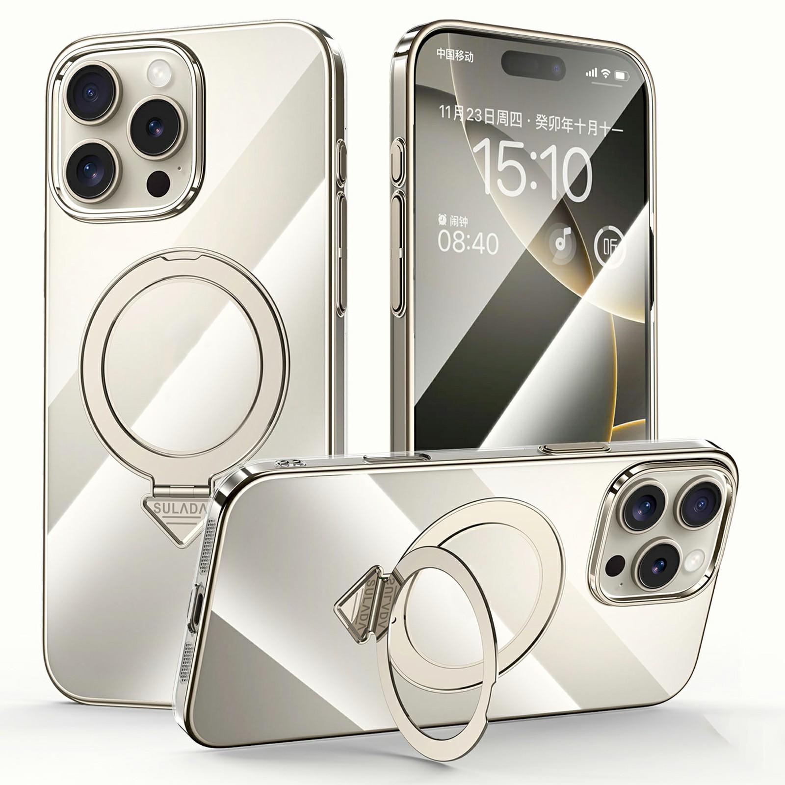 

SULADA For iPhone 16 Pro Max Case Compatible with MagSafe Kickstand Clear PC Phone Cover Titanium Grey