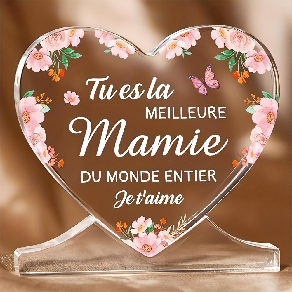 Grandma S Day Gift - Heart-Shaped Acrylic Keepsake with Floral & Butterfly Design, Birthday, Christmas, Mother S Day Present for Grandma, Tabletop Dec 10*10cm