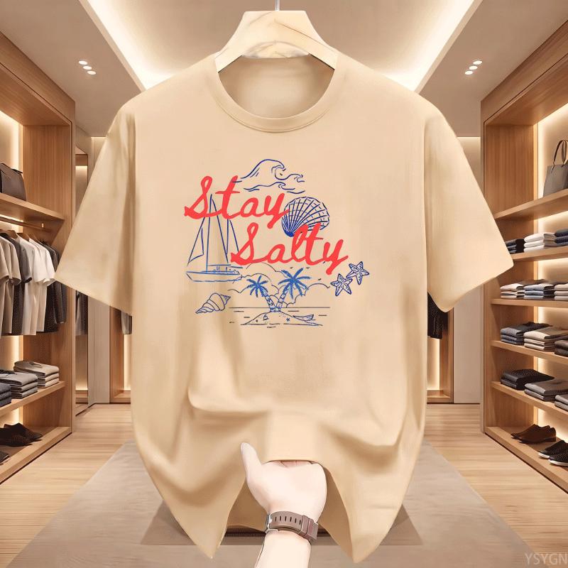 Stay Salty Graphic Tee Beachy Summer Cotton T Shirt Casual Round Neck Printed Short Sleeve Tshirts Unisex Comfortable Clothing