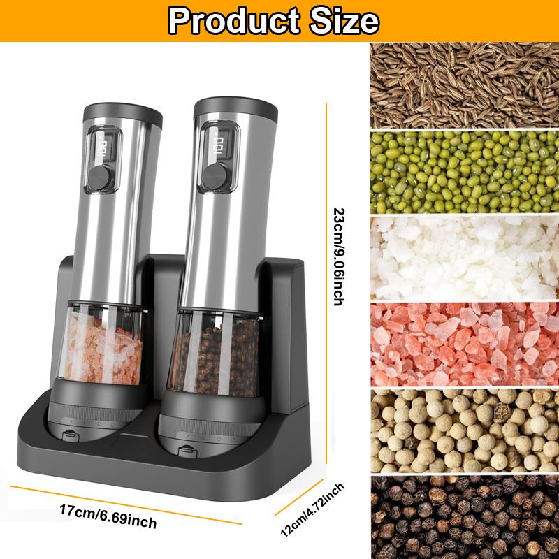 USB Rechargeable Electric Salt and Pepper Grinder Set Adjustable Coarseness Spice Mill Stainless Steel Pepper Grinder with Stand