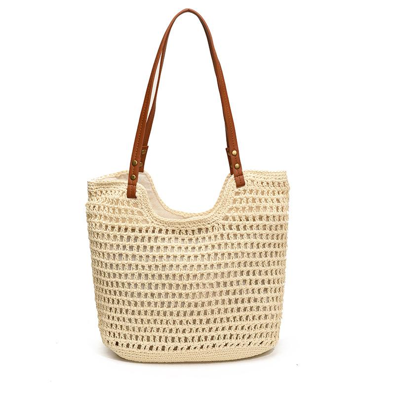 Large capacity hand-woven bags, women's 2025 new straw bags, beach vacation shoulder bags, commuter tote bags