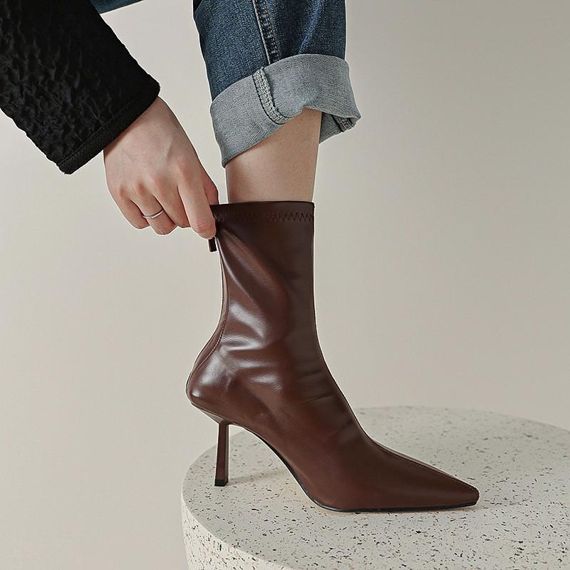 Fashion Winter Pointed Toe Women Ankle Boots Fashion Zipper Shoes Thin High Heel Women's Morder Short Booties