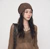 Retro simple and high-end lace button cold hat, warm in autumn and winter, plain knitted stacking hat, small headgear hat