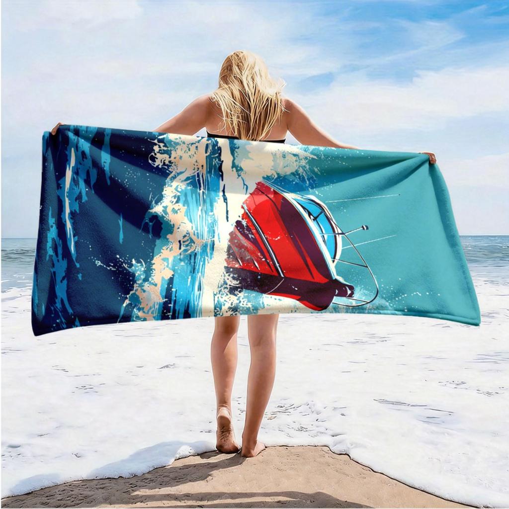 Summer Holiday Nautical Style Microfiber Beach Towel Sandproof Waterproof 2D Flat Printed Swim Bath Towel Outdoor Sport
