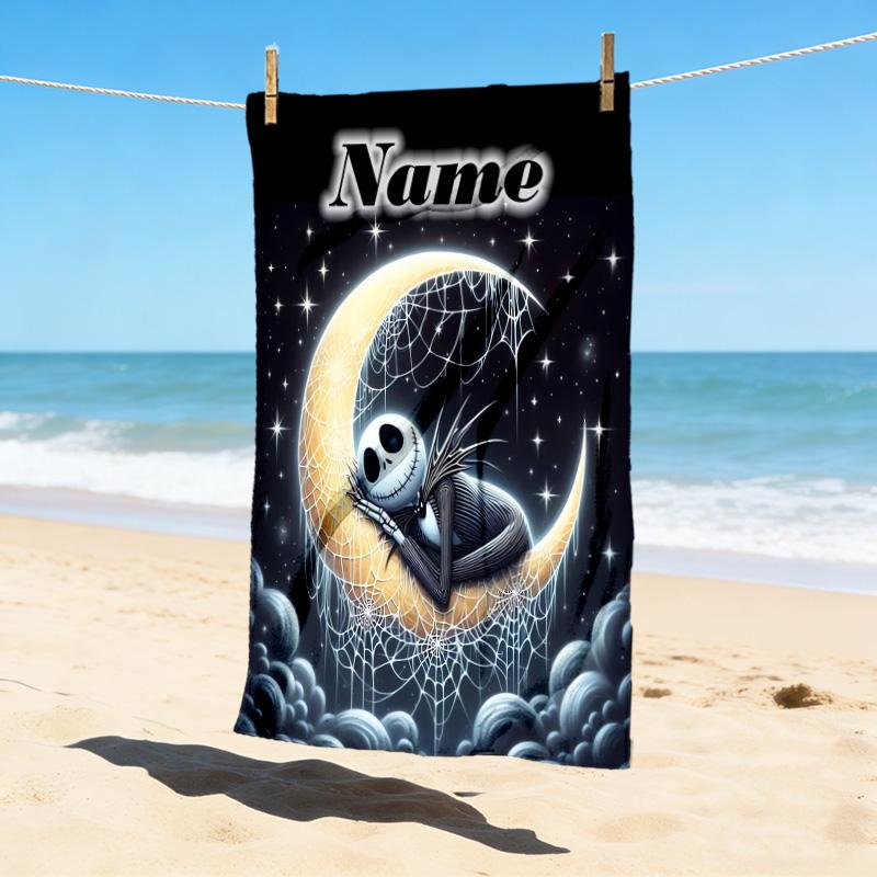 Custom Name Nightmare Before Christmas Stylish Digital Printing Beach Towel Quick‑Drying Absorbent Blanket for Beach Pool Gym Travel