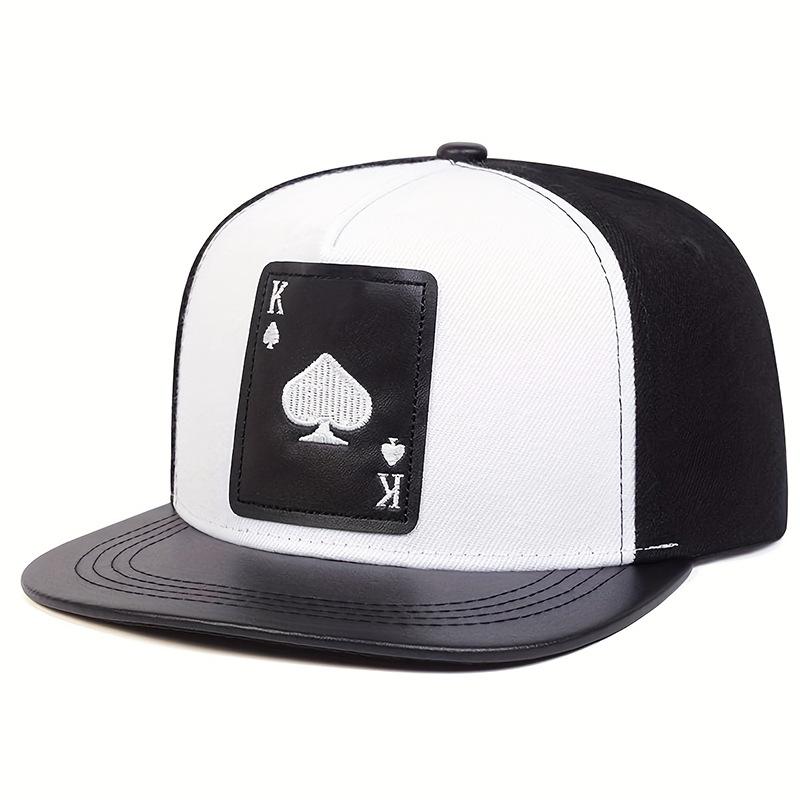 1pc Pu Leather Playing Card Baseball Caps for Women Men,Outdoor Adjustable Casual Heart K Embroidery Hip-hop Caps Sunscreen Hat