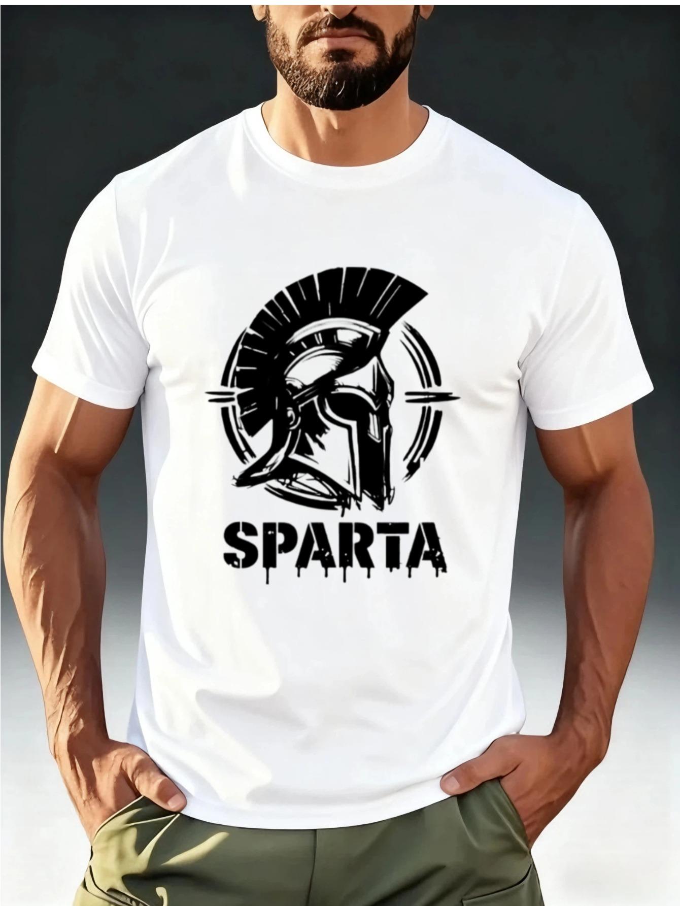 Men S Hardcore Trendy T-Shirt Featuring a Spartan Warrior Helmet Print S