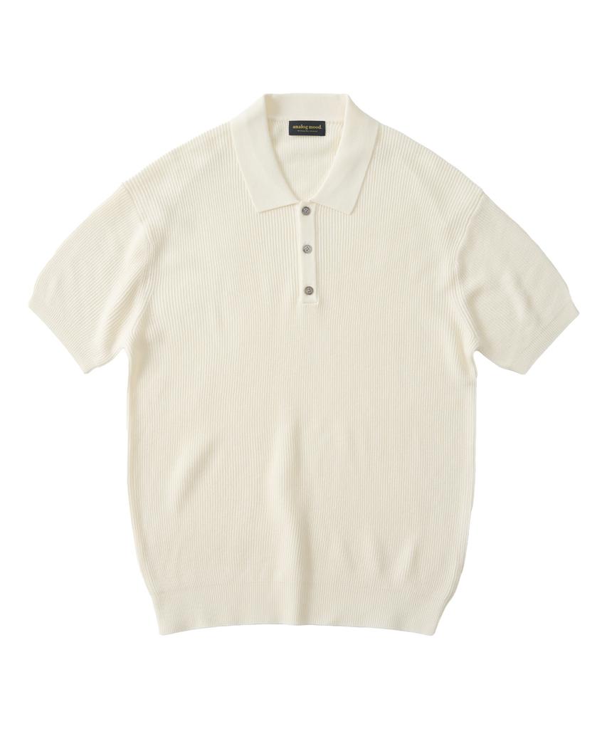 ANALOG MOOD Hacci Button-Up Collar Short Sleeve Knit (Ivory)