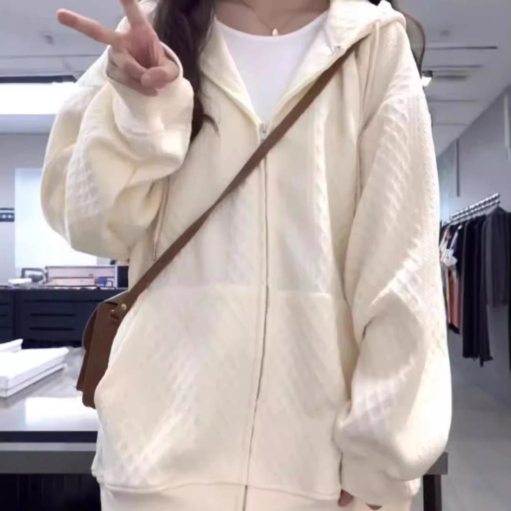 Hooded Sweater Women's Spring and Autumn Fleece Jacket Loose Cardigan