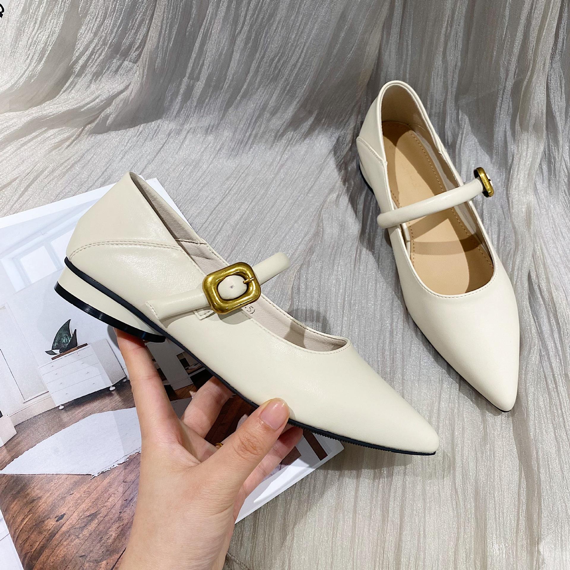 

Женские туфли-лодочки из натуральной кожи для женщин Туфли-лодочки с острым носком и толстым каблуком Туфли Мэри Джейн ручной работы на низком каблуке 35 белый