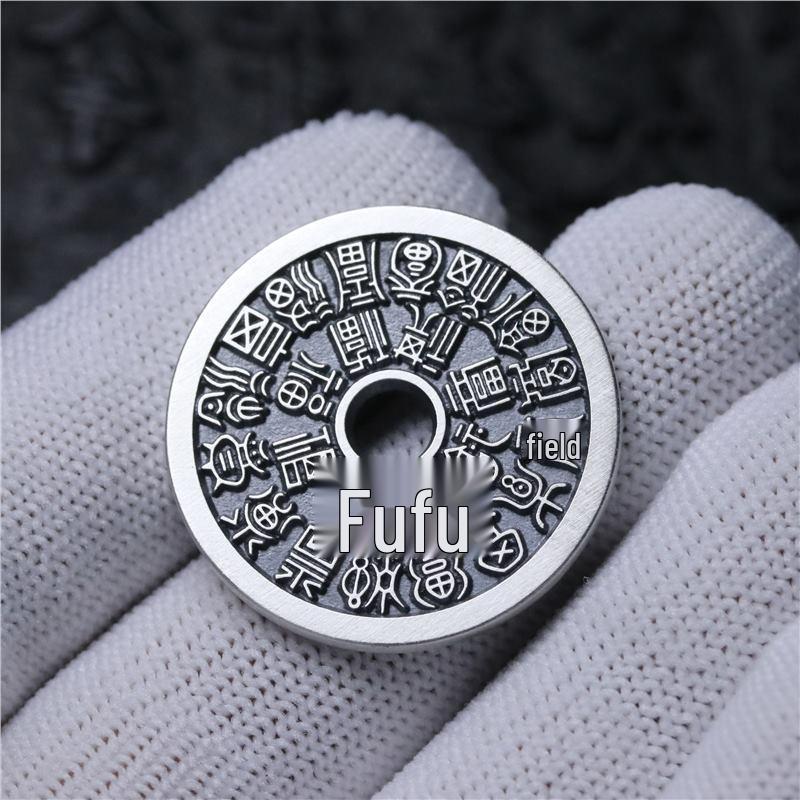 Handmade 30mm Pure Silver Charm Pendant: Twenty-Four Blessings & Longevity Antique Coin Design