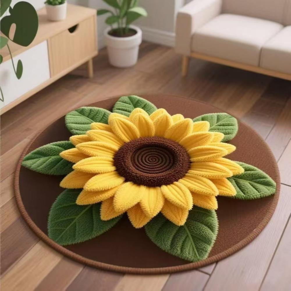 3D Visual Effects Sunflower Round Carpet Living Room Decor Children Bedroom Carpet Floor Mat Hallway Non-slip Rug Bedside Rug