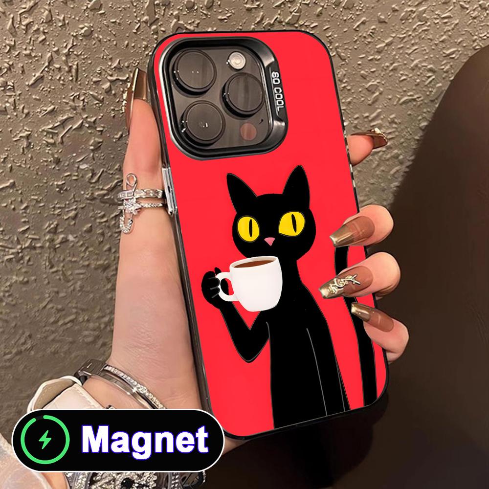 Cute Coffee Cat Translucent MagSafe Mobile Phone Case for iPhone 17 16 15 14 13 12 11 Air Pro Max Plus Colorful Cover
