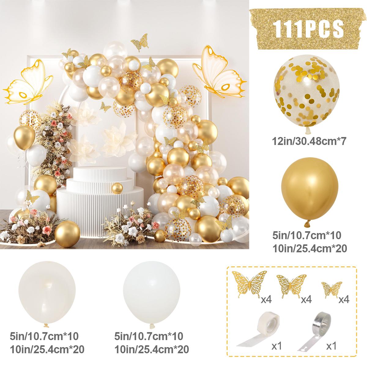 

White Gold Balloon Garland Arch Confetti Latex Baloons Graduation Happy 30th 40th 50th Birthday Party Decor Adults Baby Shower as shown