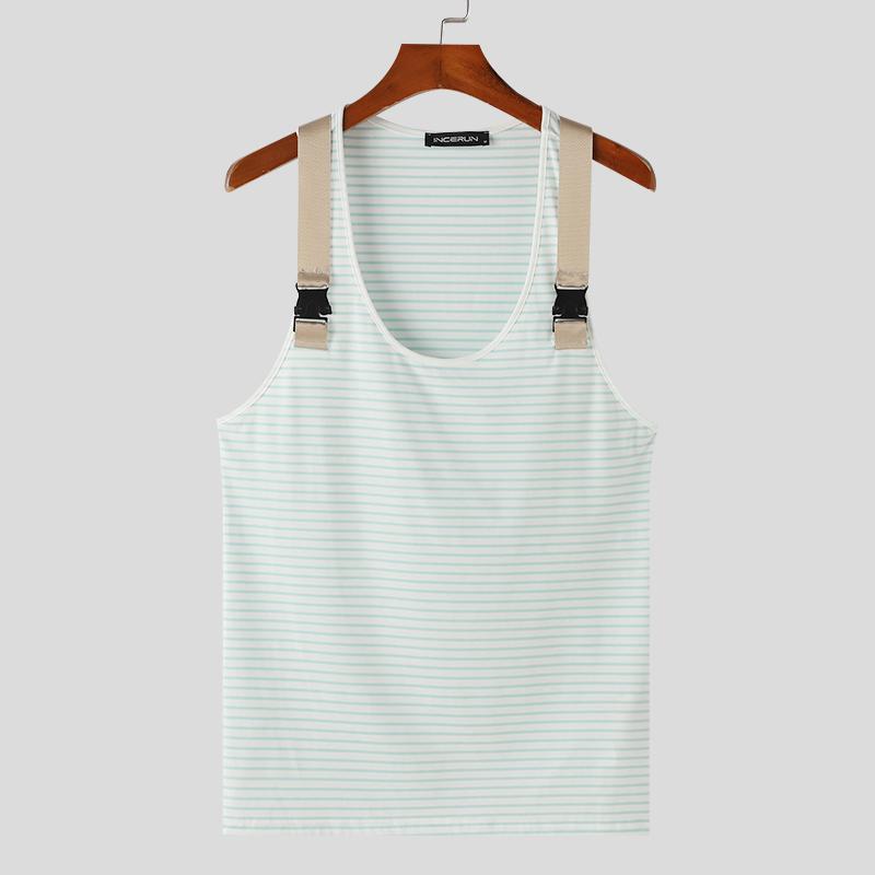 

INCERUN Мужские полосатые топы без рукавов, повседневные летние майки с ремешками, жилет M зелёный