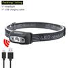 Rechargeable LED Headlamp Sensor Headlight With COB and LED Beads 6 Lighting Modes White and Red Light Fishing Light