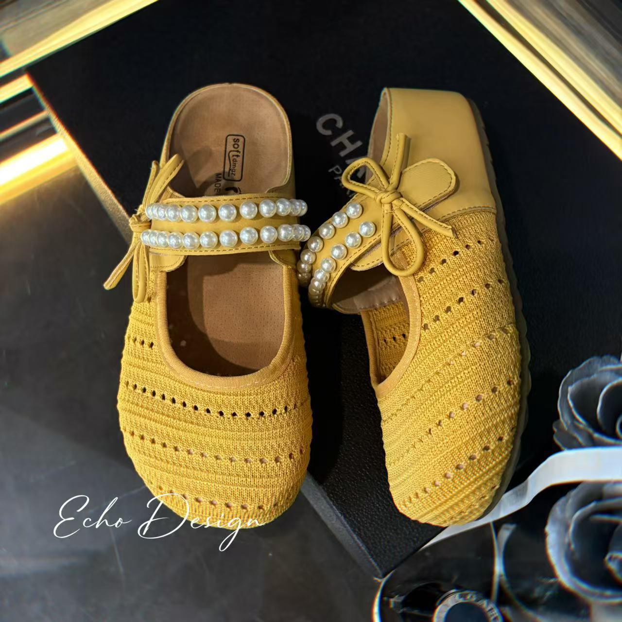 

Yellow retro pearl thick-bottomed bag head slippers women s 2025 new summer wear non-slip heightening hollow sandals 40