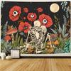 Skull Floral Tapestry Wall Haning Trippy Art Mushroom Skeleton Gothic Home Decor Garden Aesthetic Tapestries For Bedroom Blanket