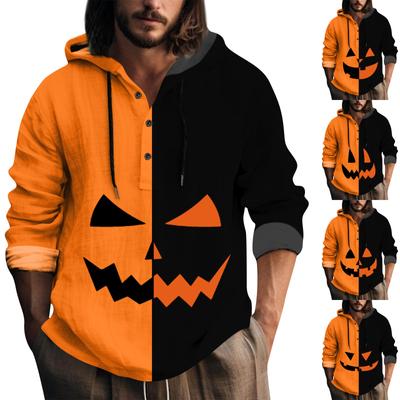 Sweat à capuche surdimensionné à cordon de serrage et boutons pour homme avec imprimé Halloween