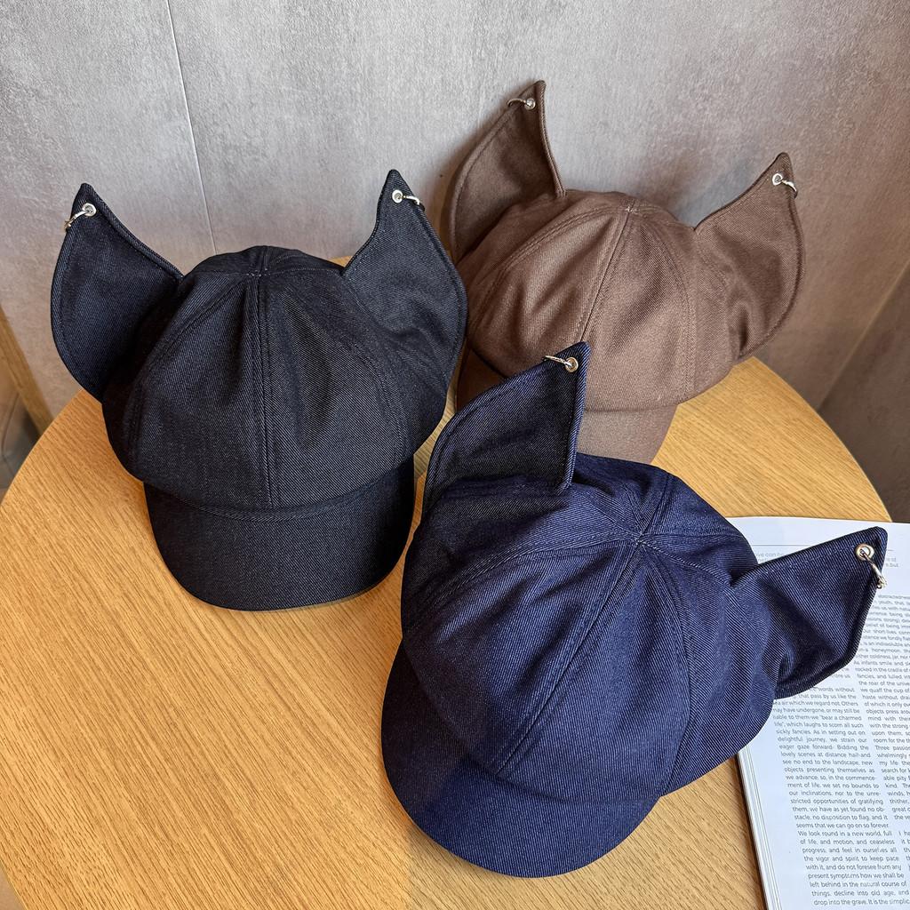 Solid Color Retro Style Fox Ear Beret Features Autumn Season Fashion Hat Travel