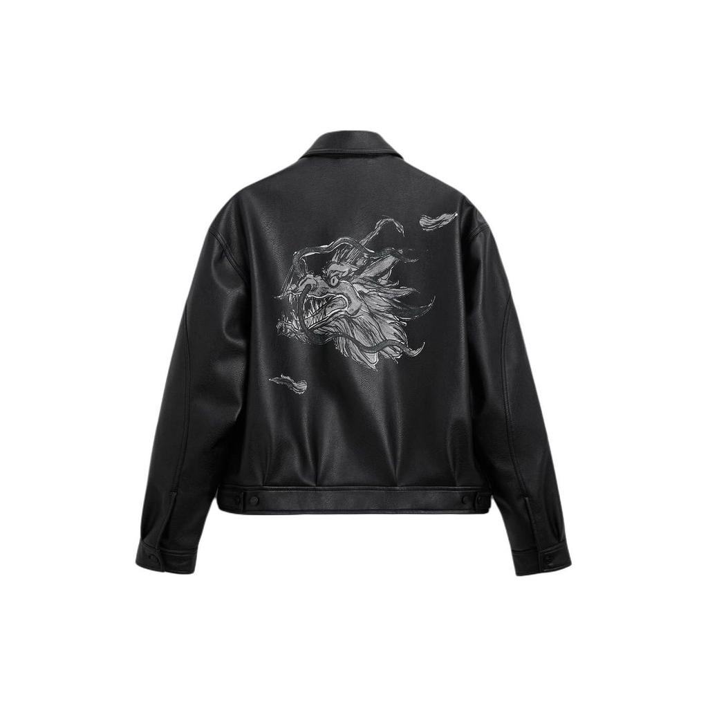 Zara SS24 Year Of The Dragon Limited Edition Lapel Printed Faux Leather Jacket Men Jacket Black 5320552-800