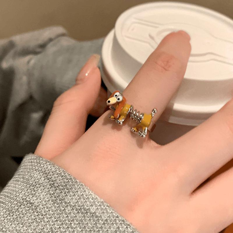Cute funny spring dog ring childlike fun cute girl index finger ring opening adjustable ring