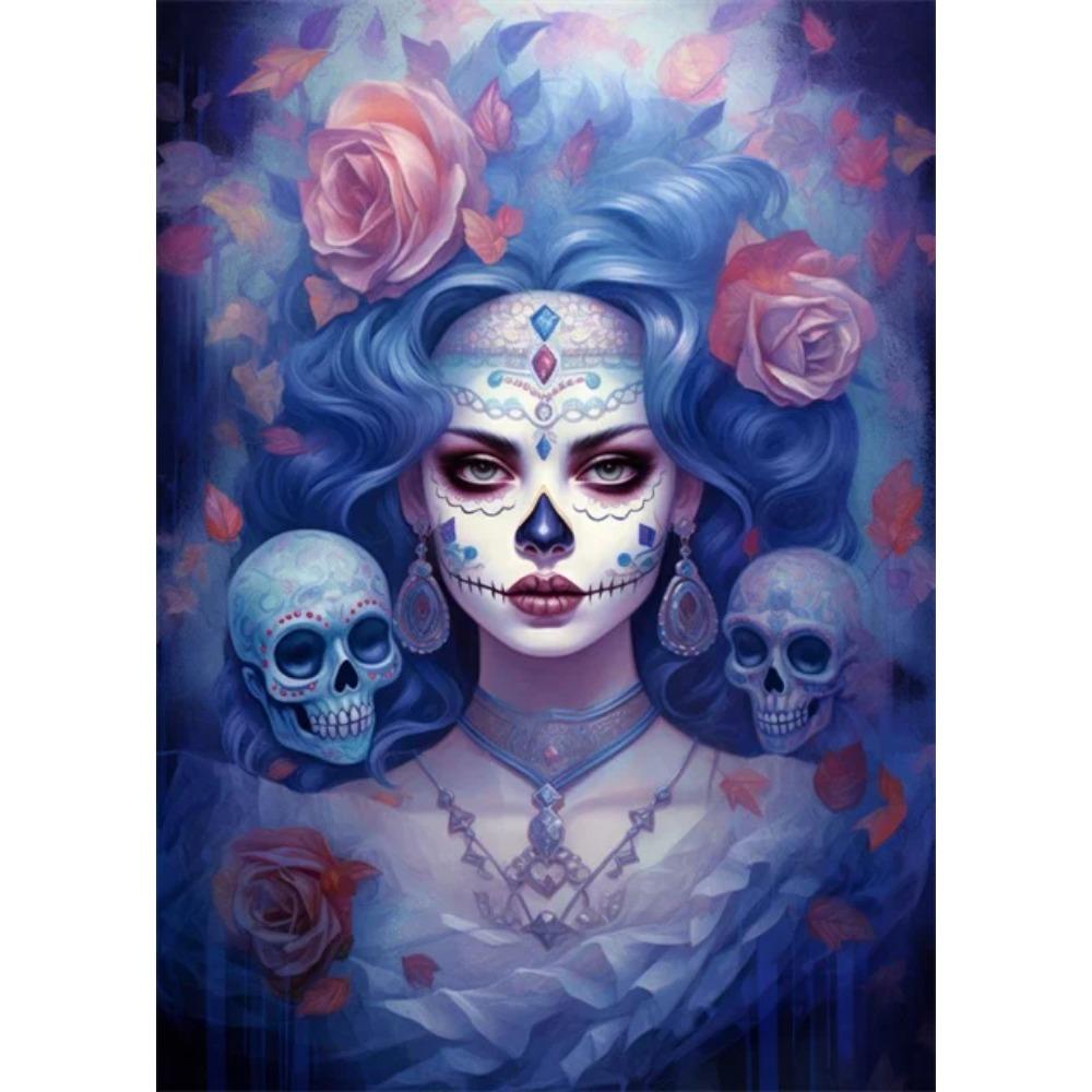 Festive and Mysterious Mexican Girl Day of Dead Gothic Sugar Skulls Canvas Painting Posters Prints Wall Art Picture Home Decor