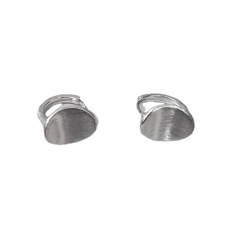 Su Chuang S925 Sterling Silver Brushed Oval Arc Earrings - Minimalist Korean Design