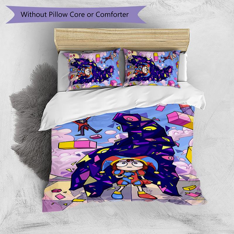 Set Lenzuola 3 Pezzi Stampa Cartone Animato Digital Circus Morbido Traspirante Copripiumino Federe Set Lavabile Decorazione Camera da Letto Regalo per la Casa