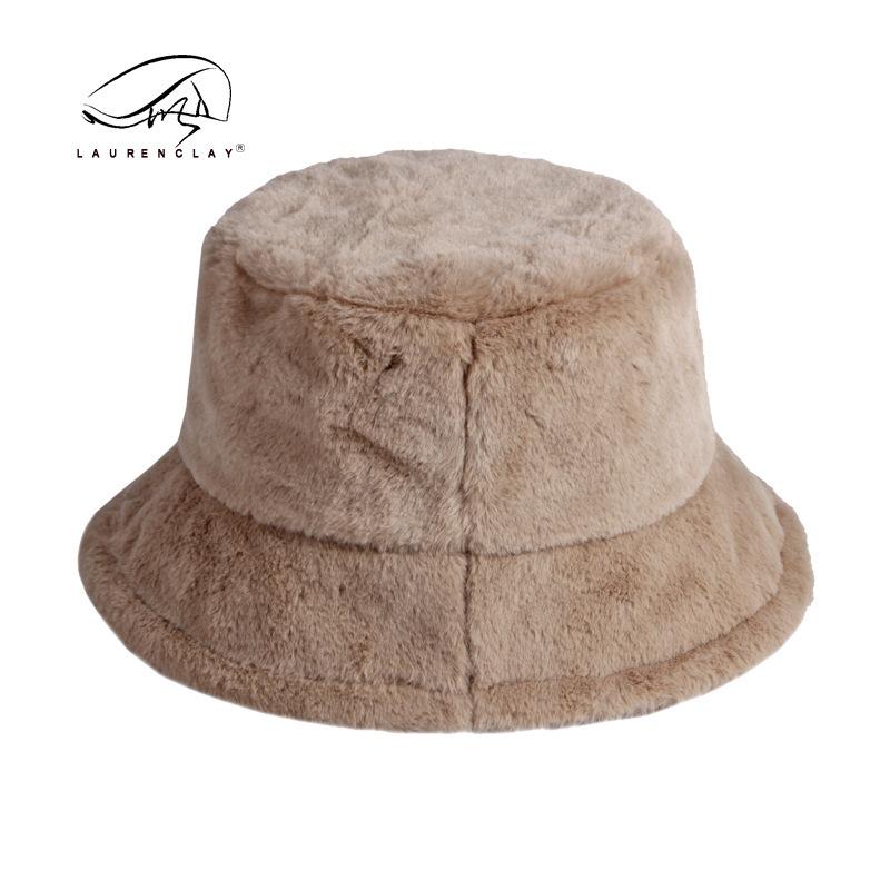 Fashion solid color imitation rabbit hair bucket hat women's Japanese autumn and winter new versatile thickened warm flat top basin hat