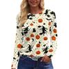 Women's Fashion Long Sleeve Neck Top with Hem Slit Halloween Print for Party