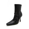 Women Ankle Boots Pu Solid Color Pointed Toe Stiletto Side Zipper Simple Fashion Street Everyday Sexy Elegant Women Shoes Kc061