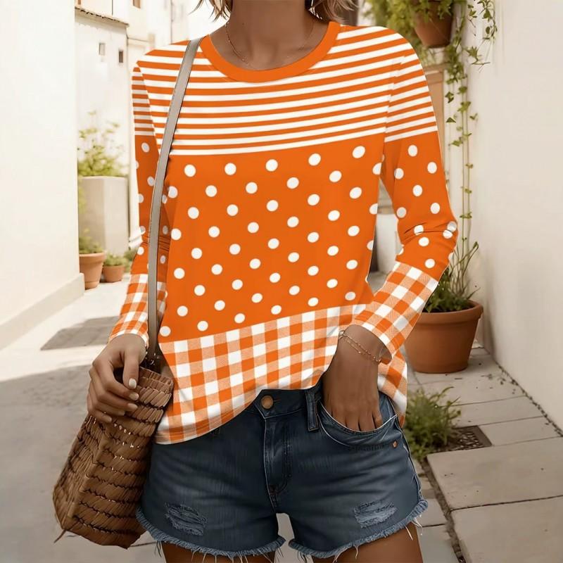 Color Block Striped Crew Neck Long Sleeve T-Shirt Slim Fit Casual Top Daily Wear