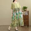 DIMANAF 2025 Women Plus Size Vintage Summer Dress Short Sleeve Casual Basic New Dress Loose Long Dress