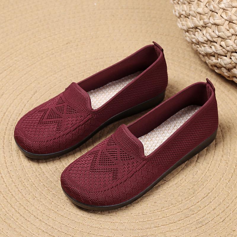 Cloth Shoes Women's Shoes 2025 Spring New Single Shoes Soft Sole Breathable Fly-woven Casual Shoes Middle-aged and Elderly One-pedal Mother Shoes