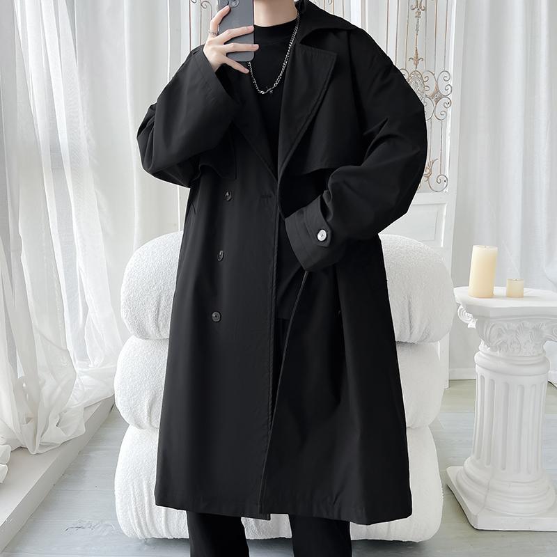 2025 Mens Trench Coat Men Double Breasted Belted Windbreaker Man Lapel Long Jacket Casual Windproof Overcoat Men Trench