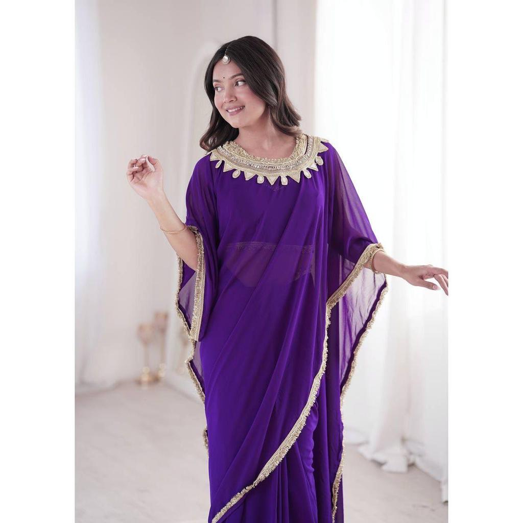 Ready to wear georgette mirror lace saree