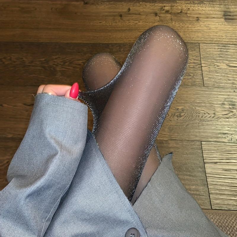 Fashion Shiny Metallic Silver Pantyhose For Women Sheer Glitter Tights Soft Elastic Stockings Trendy Daily Wear